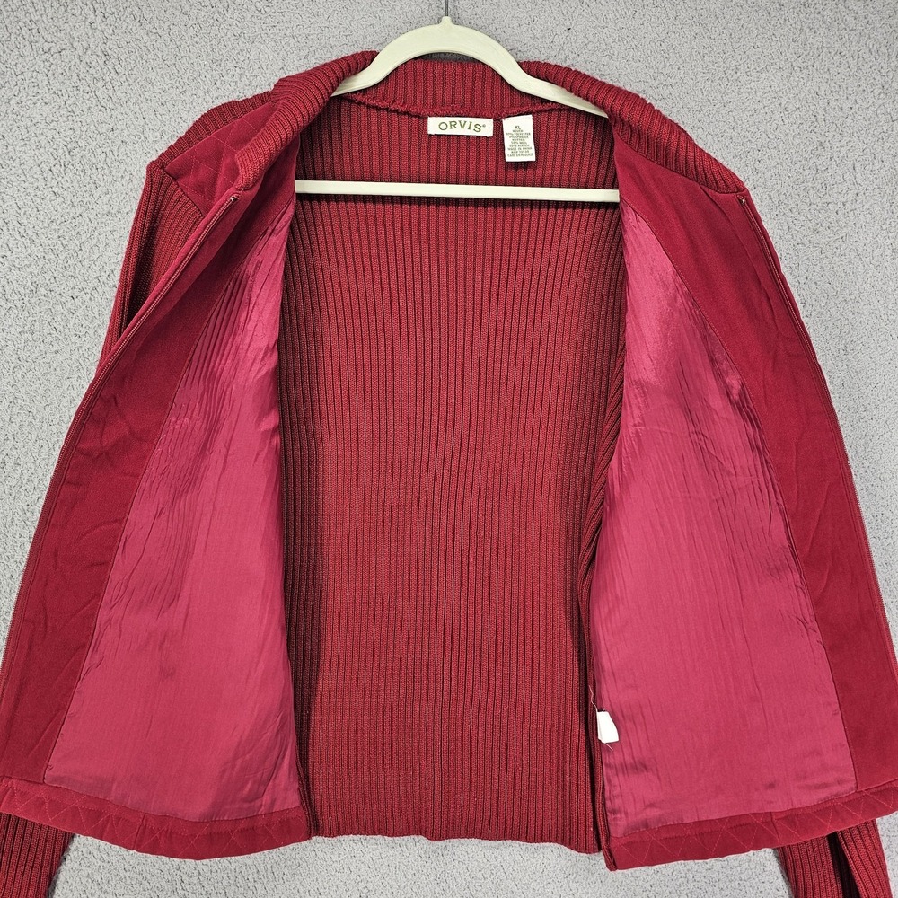 Orvis Jacket Womens XL Red Quilted Knit Wool Blend Full Zip Collared Sweater - Picture 5 of 10
